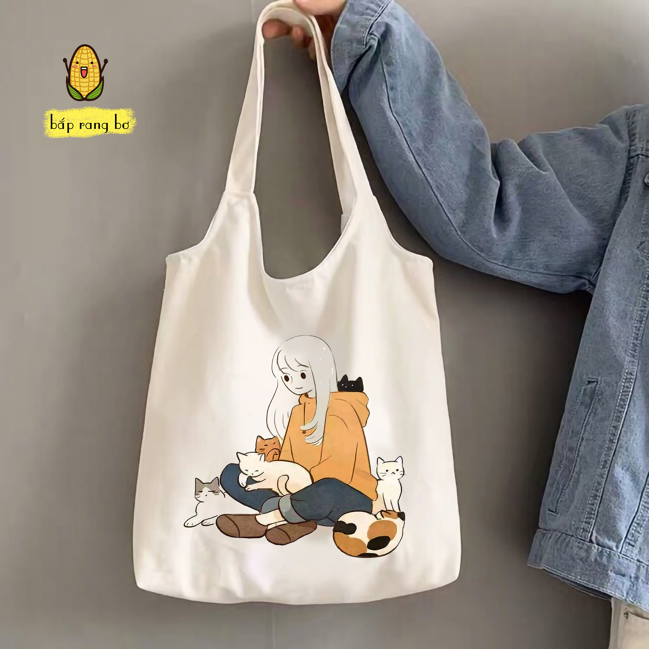 TÚI TOTE TRÒN HÌNH CÔ GÁI (CÓ TÚI CON) - VẢI CANVAS