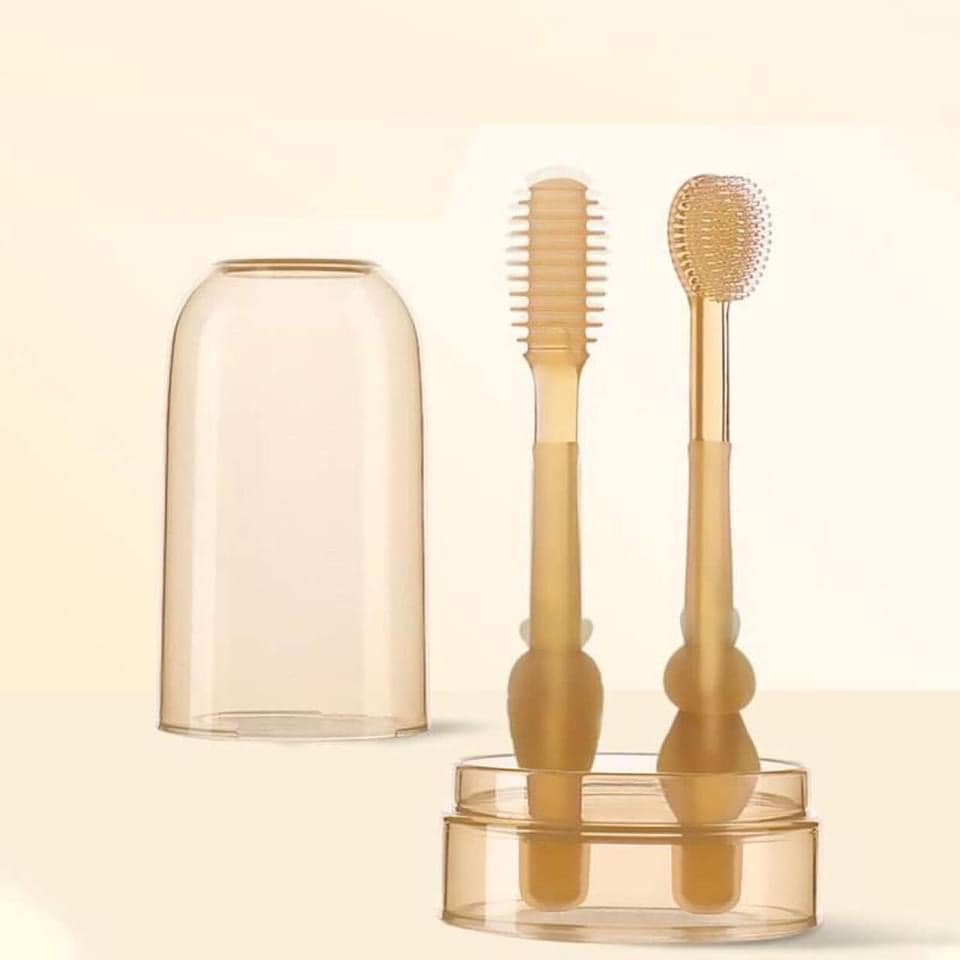 Bộ Rơ Lưỡi Silicon bàn Chải Silicon Cho Bé Mềm Chống Tưa Lưỡi Nấm Lưỡi Cho Bé 0 - 2 Tuổi