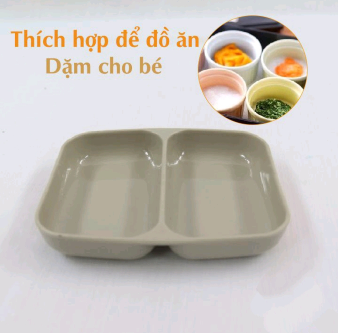 Đĩa chấm phíp 2 ngăn Việt Nhật, bát đựng gia vị nước chấm, đĩa đựng gia vị 2 ngăn mini nhỏ gọn tiện lợi