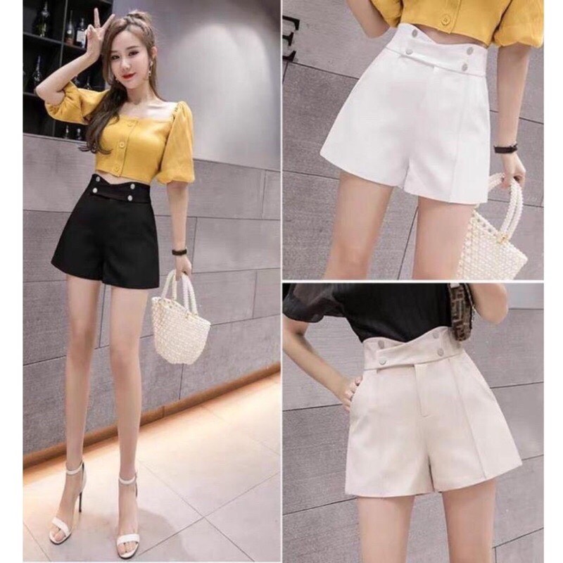 Quần Short Lưng Cao 4 Cúc Cạp Chéo