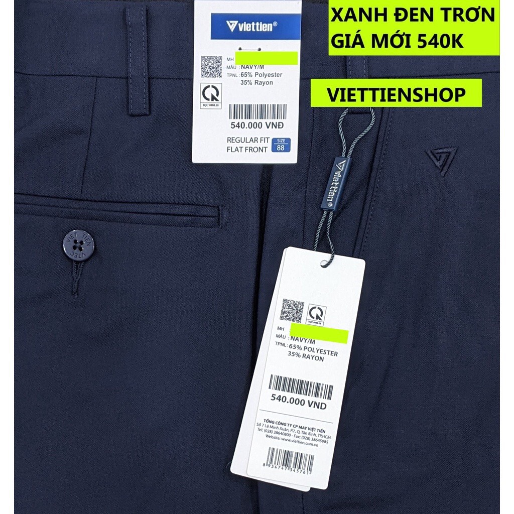 (XANH ĐEN TRƠN QTF) QUẦN TÂY VIỆT TIẾN KHÔNG LY (ÔM VỪA - REGULAR FIT)