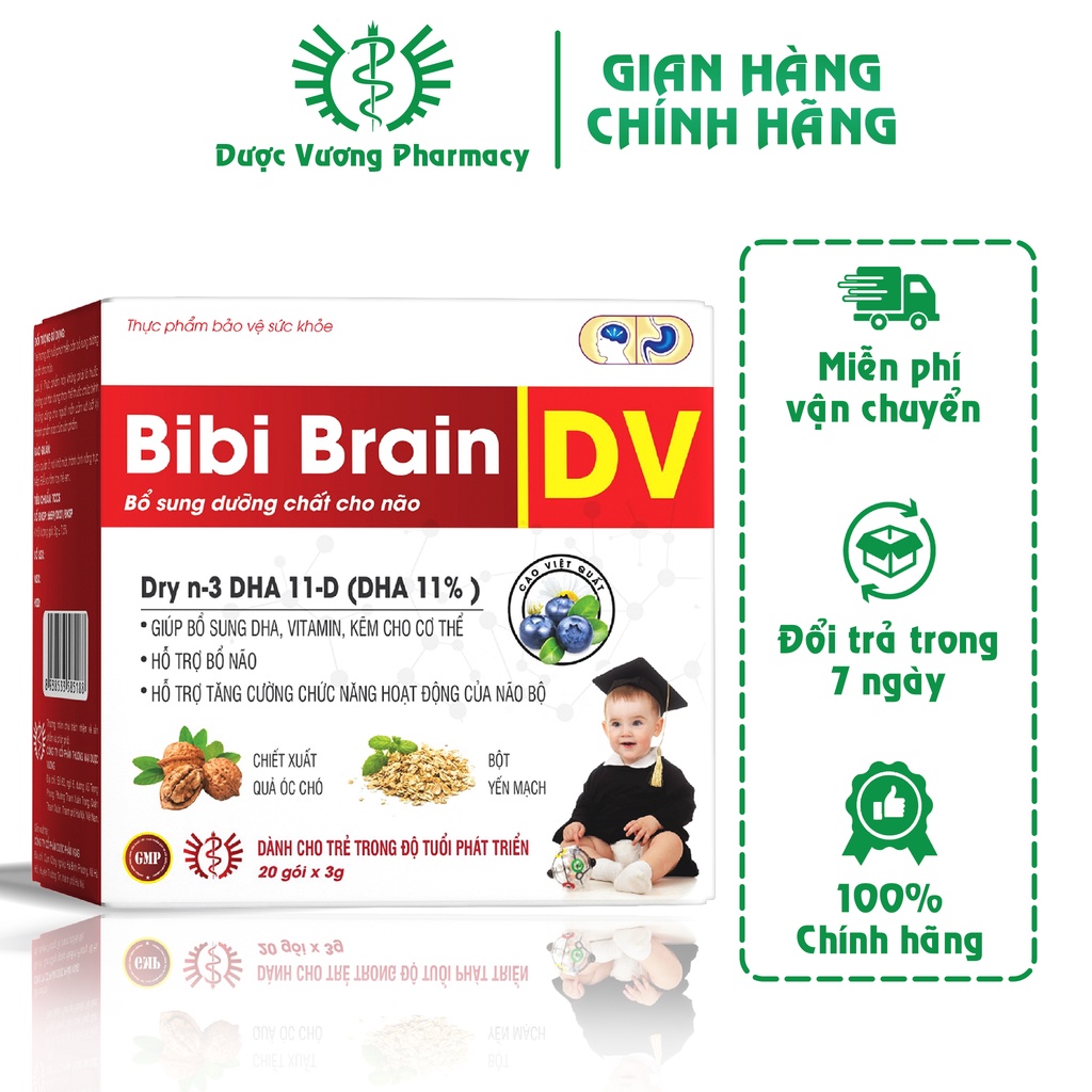 Bibi brain dv dược vương - bổ sung dha, vitamin, tăng cường chức năng não bộ - hộp 20 gói
