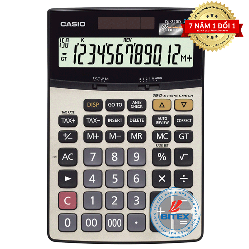 Máy tính Casio DJ-220D Plus có chức năng tính tỷ lệ phần trăm, tính thuế