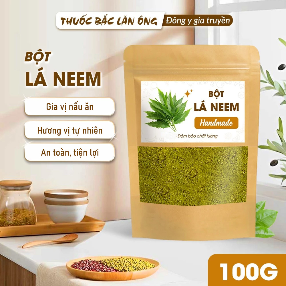 Bột lá neem Ẩn Độ 100g, bột lá vông nem, nguyên chất, thơm mịn, dùng đắp mặt dưỡng da - Lãn Ông
