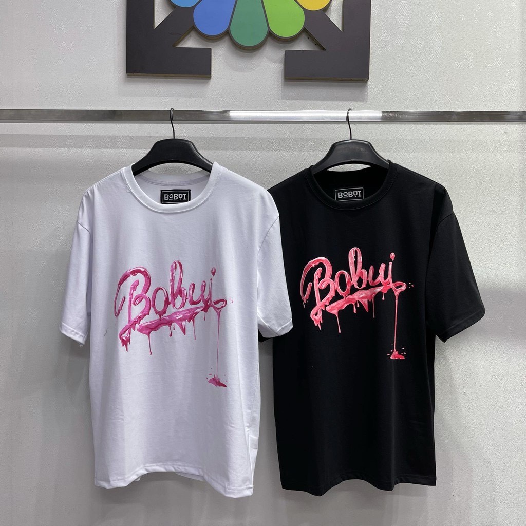 Áo thun unisex tay lỡ Bobui singum chữ đỏ full tag mác như hình cực hot - Hany Shop