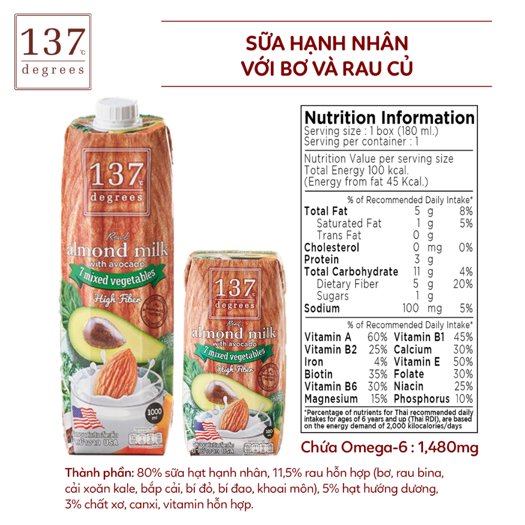 Sữa Hạt Nguyên Chất 137 Degrees - Hộp 1000ML