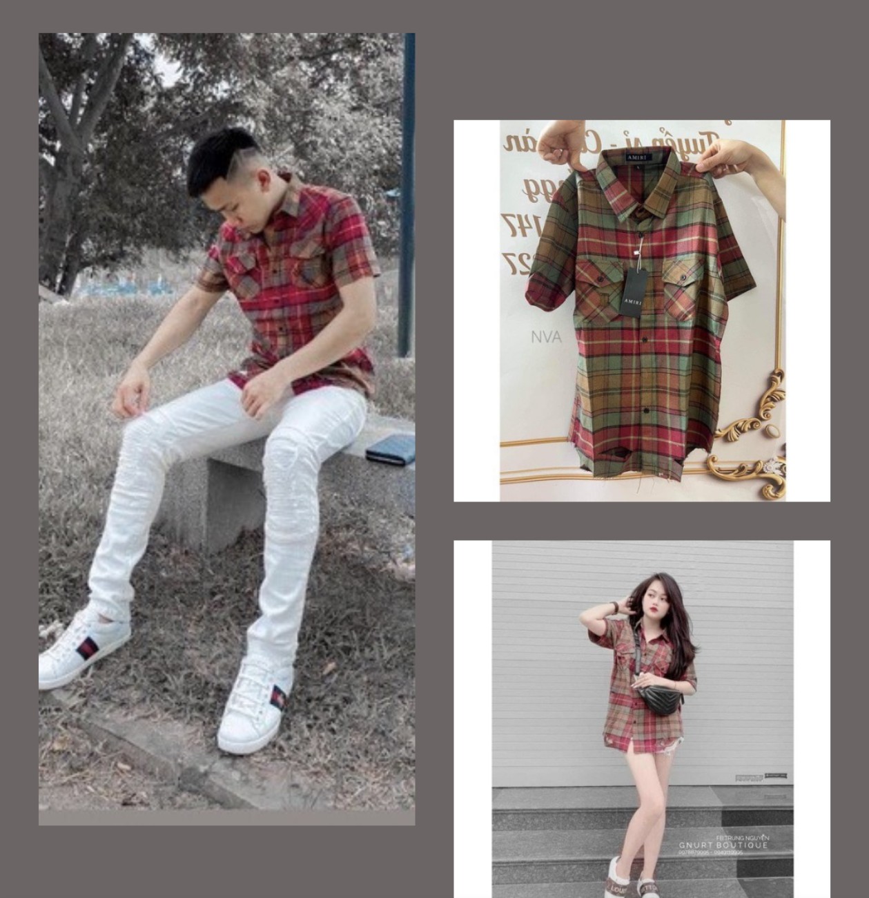 Sơ mi kẻ đỏ tay cộc Chất kẻ thô