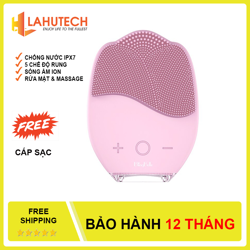 Máy rửa mặt và masage da mặt rung sóng âm ion Blingbelle BS024 - Công nghệ làm sạch sâu da, chống nước IPX7 - Lahutech