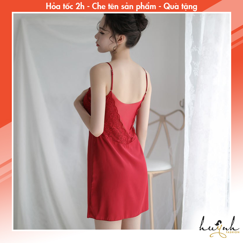Đầm ngủ hai lây lụa phối ren có đệm ngực - N70