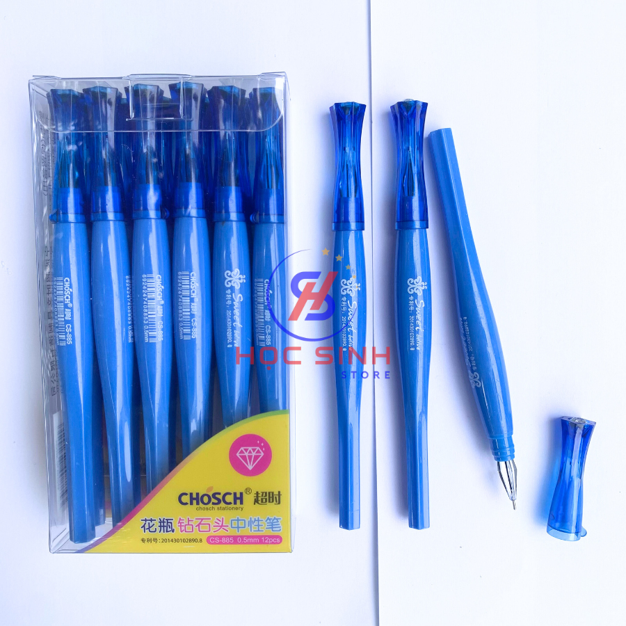 Hộp 12 bút gel nước ngòi kim cương 0.5mm chosch cs885 mực xanh, tím, đỏ, đen