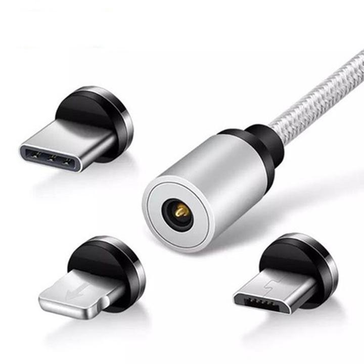 Cáp sạc từ hít nam châm 3 đầu Android và iPhone 360 độ dây dù