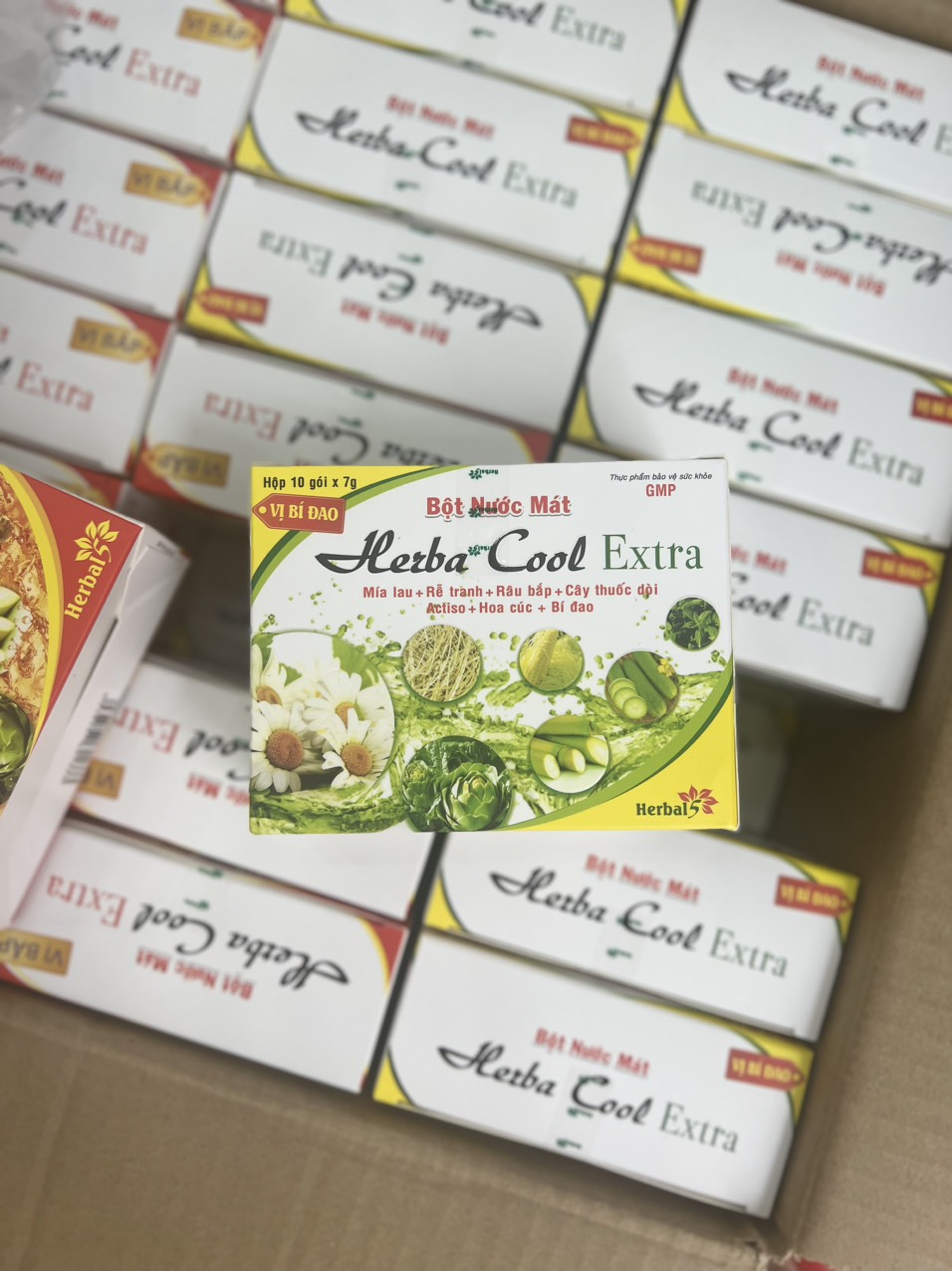 Bột Nước Mát Herba Cool Extra (Hộp 10 gói) vị bắp và bí đao