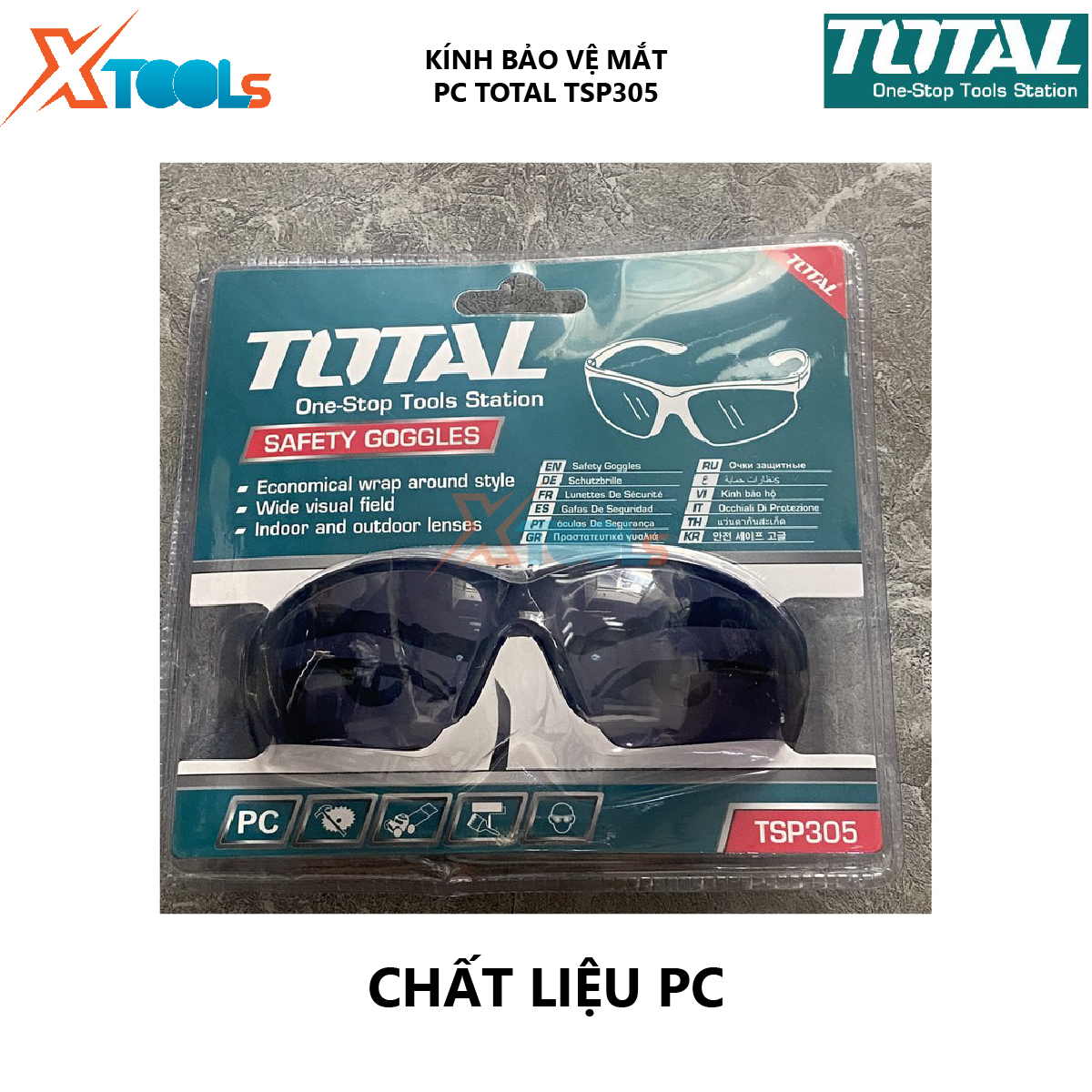 Kính bảo hộ lao động TOTAL TSP305  kính đen bảo vệ thợ hàn chất liệu nhựa dẻo có độ bền cao, thiết kế ôm trọn, bảo vệ mắt XTOOLs