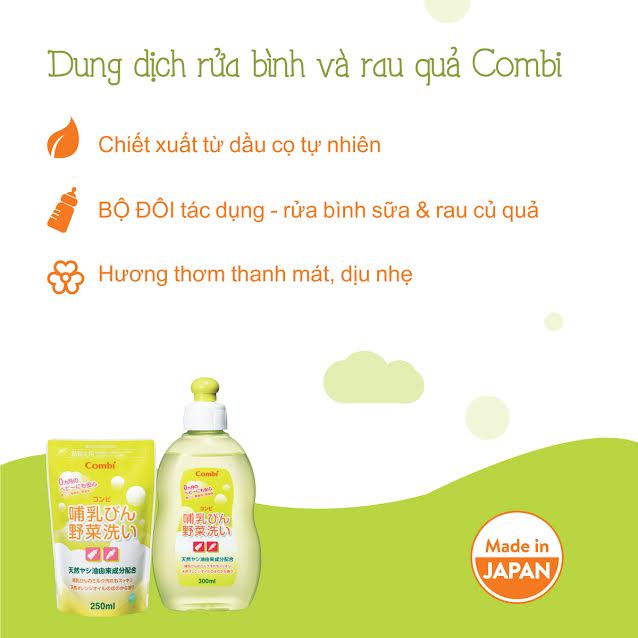 Nước rửa bình sữa và rau củ quả túi/chai Combi
