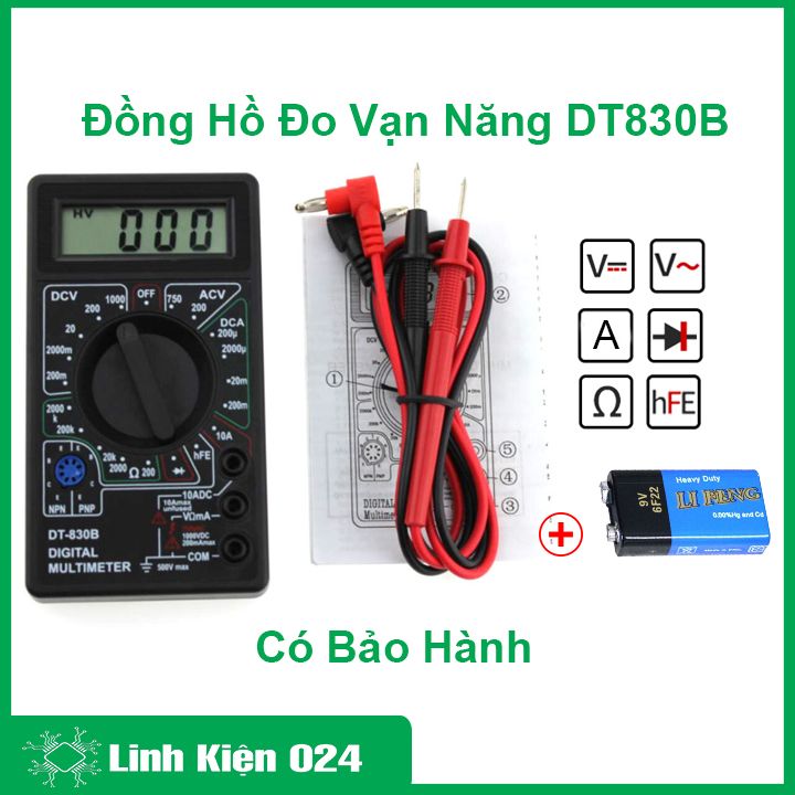 Đồng hồ đo điện tử vạn năng DT830B Digital Multimeter, đồng hồ đo điện tử đa năng, đo điện áp, ampe, diode hiển thị kỹ thuật số, đồng hồ đo có kèm pin theo