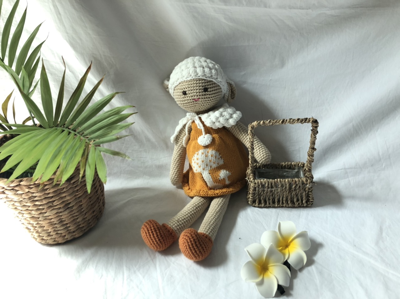 Giỏ cói Mini decor studio, đựng chậu hoa nhỏ trang trí