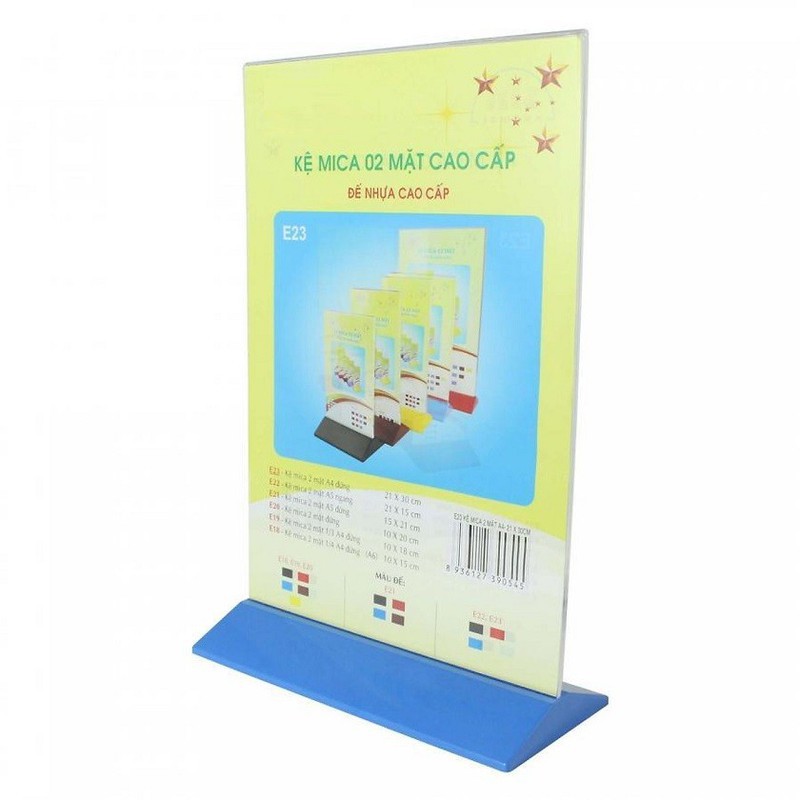[HCM]Kệ Mica 2 mặt A4 đứng - đế nhựa cao cấp xanh đỏ đen - E23 - 210 x 300mm