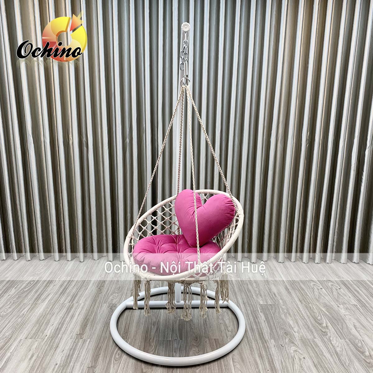 ( FREE SHIP ) Xích Đu Macrame Bắc Âu Đan Dây (Gồm cả Cần Treo và Đệm Gối trái tim)