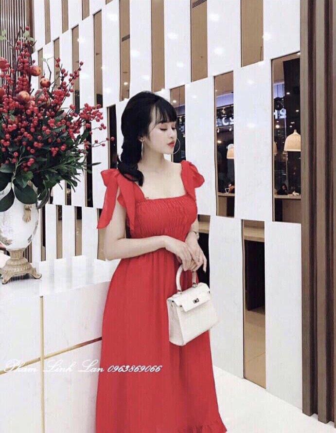Đầm nhún cột nơ dịu dàng nữ tính 138-1 ( ĐEN )