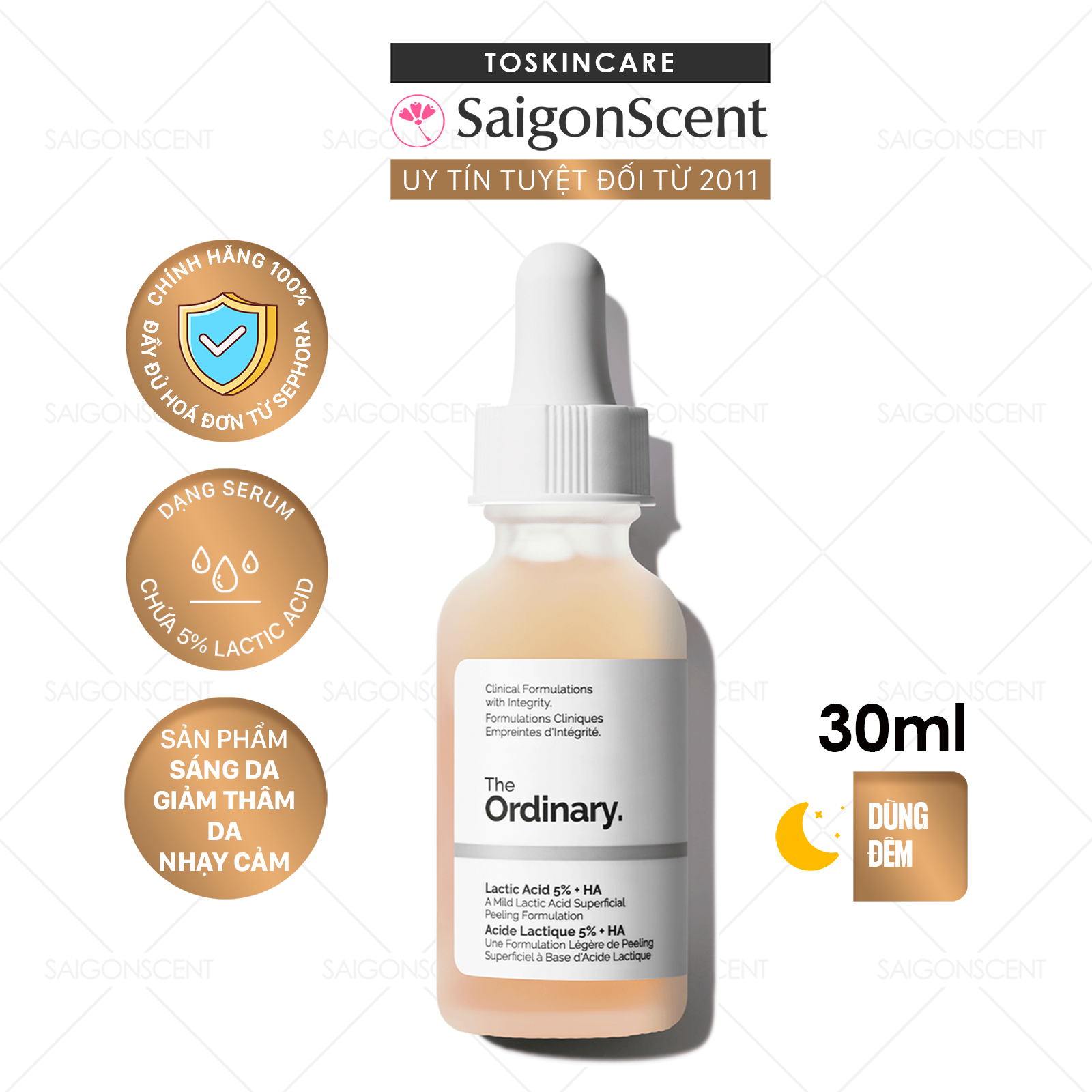 Tinh chất sáng mịn da The Ordinary Lactic Acid 5% + HA
