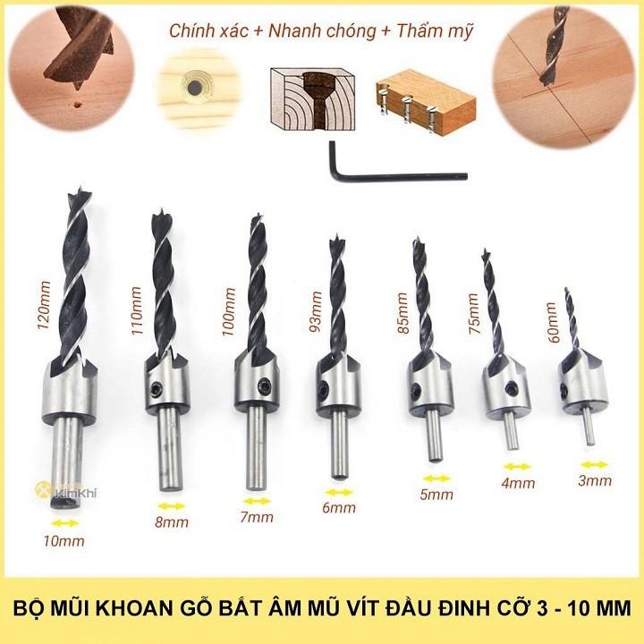 Bộ 7 mũi khoan bắt vít âm