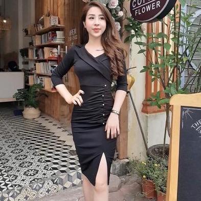 Đầm body cổ vest ( có mút ngực )