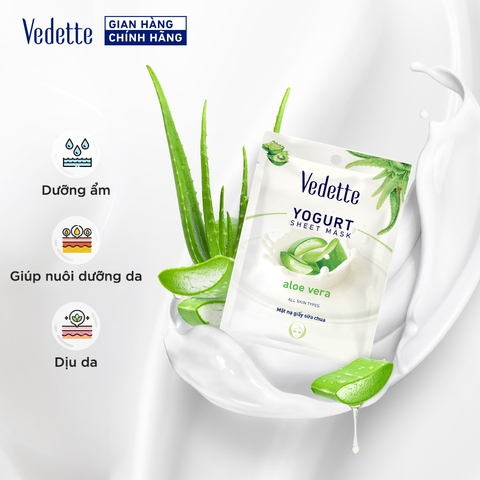 Mặt nạ giấy sữa chua Vedette Nha Đam 22ml dưỡng ẩm, củng cố hàng rào bảo vệ da