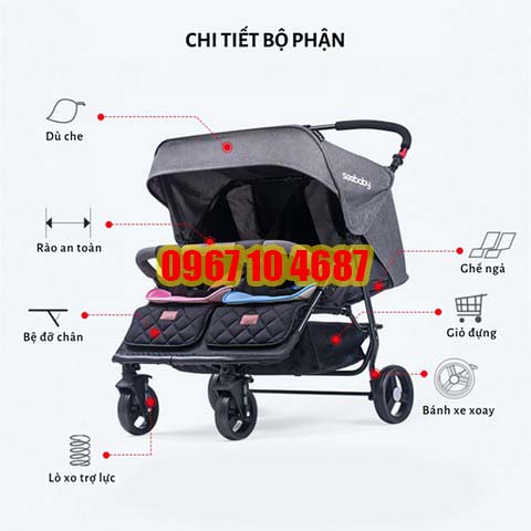 Xe Đẩy Đôi Cao Cấp Seebaby T22