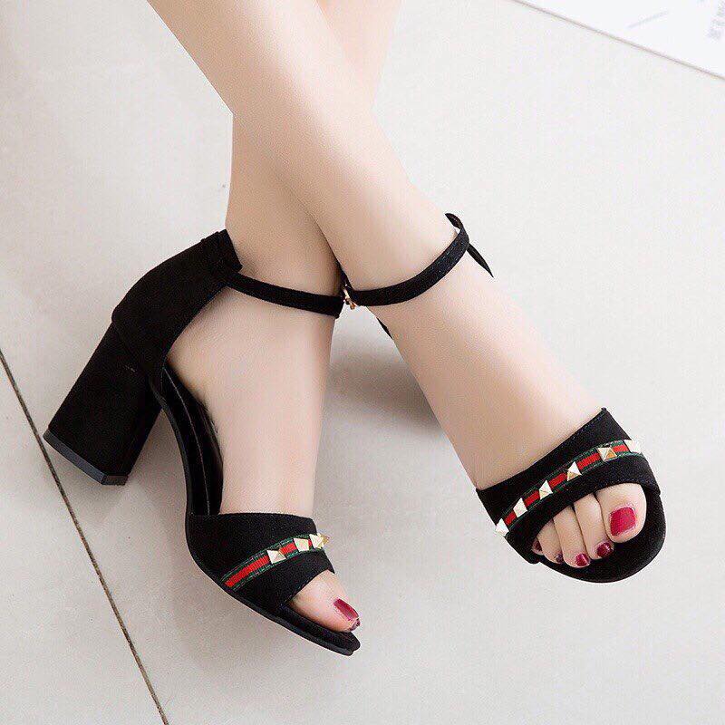 Giày cao gót 7 phân bản đen dây tháp LT (SD012)