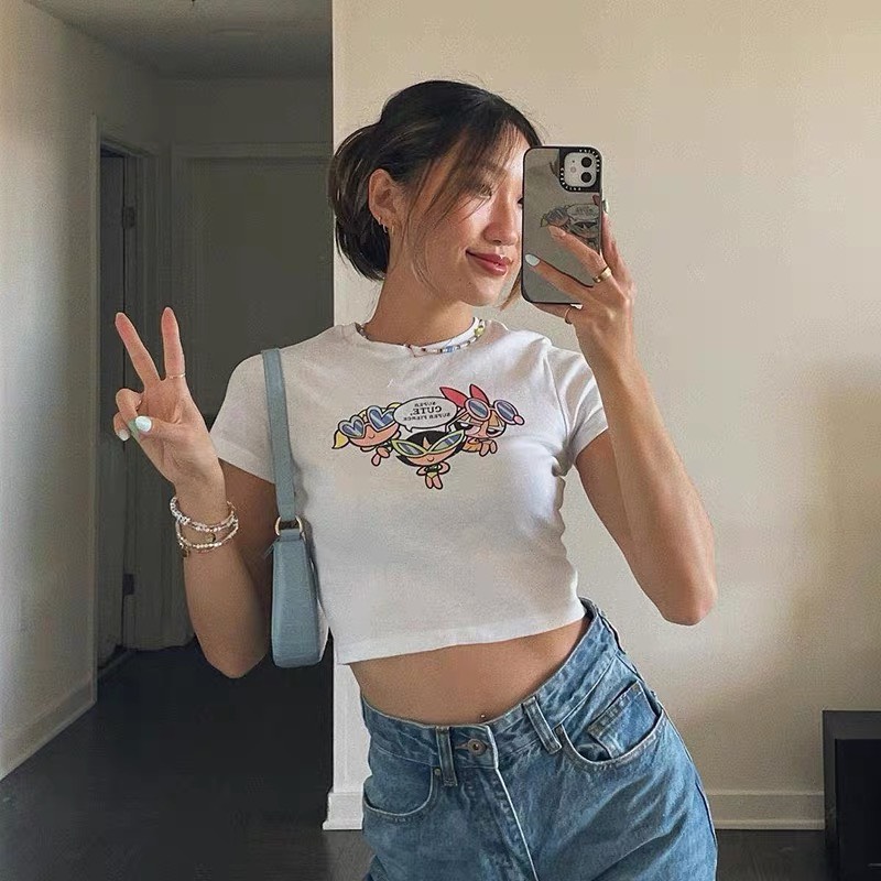 Áo croptop tay ngắn THE POWER PULL 3A07