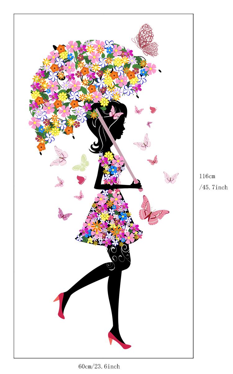 Decal dán kính cao cấp - Cô Gái Cây Dù Hoa ( 60x116cm )-DK1080