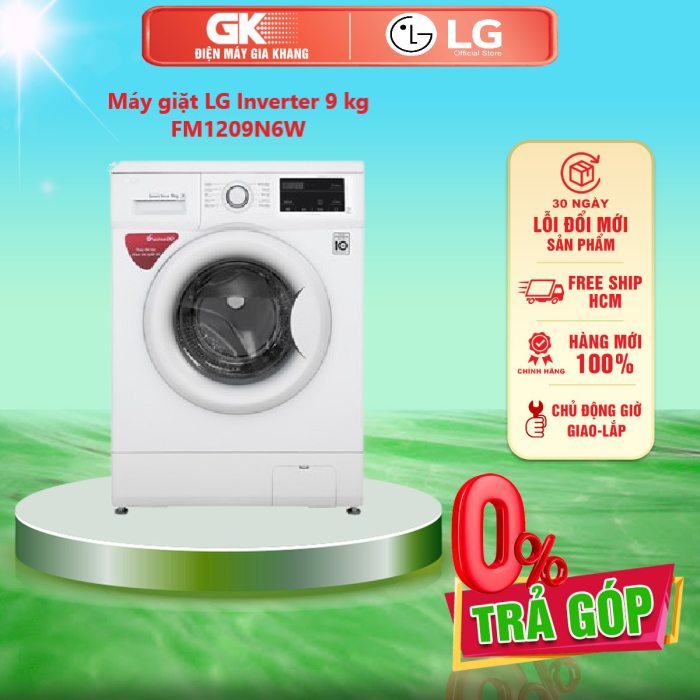 [Trả góp 0%]Máy giặt LG Inverter 9 kg FM1209N6W