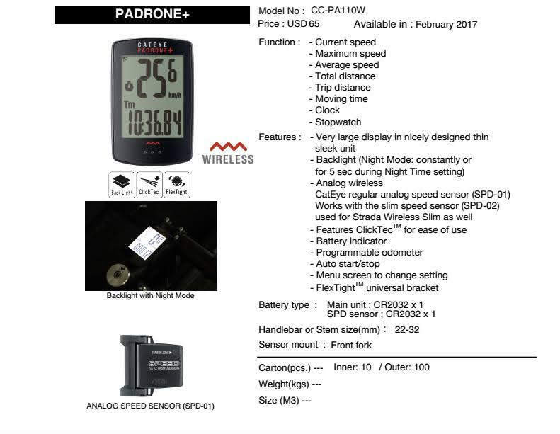 Đồng hồ Cateye Padrone + CC-PA110W Wireless