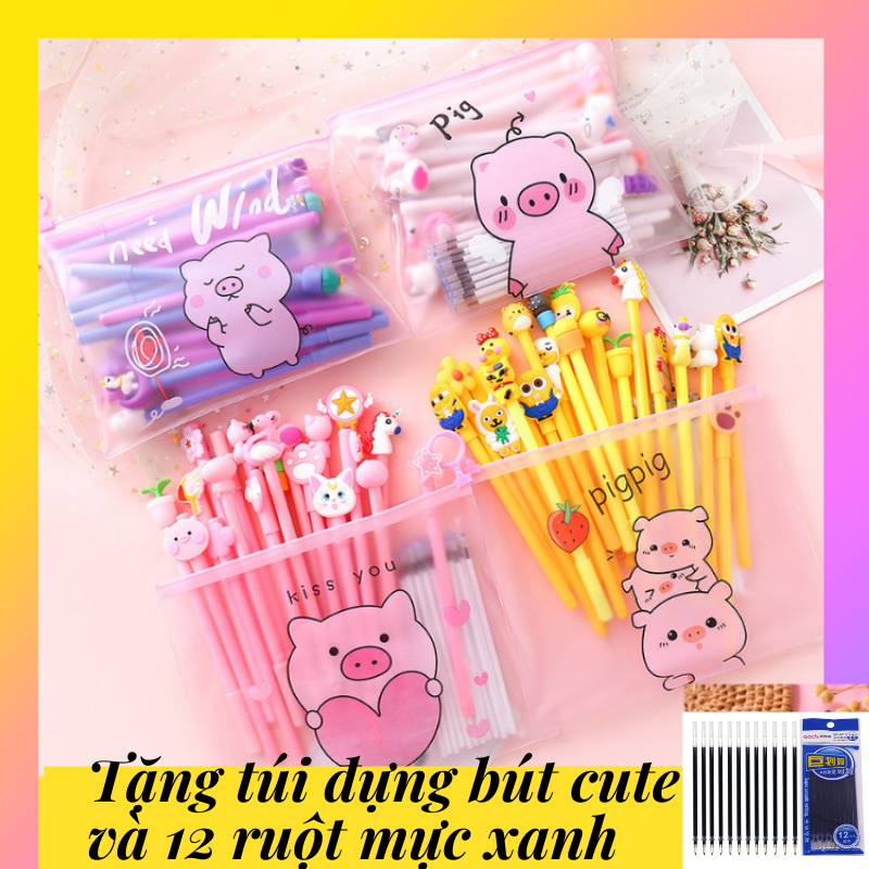 Combo 10 ~ 20 Bút Viết Siêu Cute Mực Đen + Quà Tặng