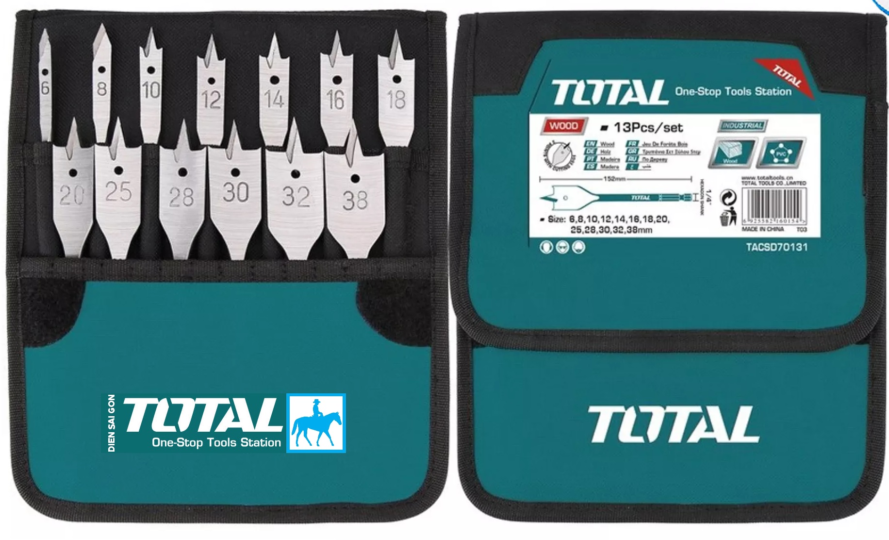 Bộ 13 mũi khoan gỗ đầu dẹp Total TACSD70131