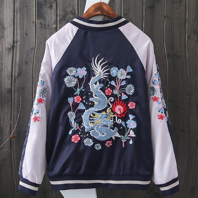 [HCM]Áo khoác Bomber Nam Nữ thêu Rồng (2 LỚP MẶC ĐƯỢC 2 MẶT)