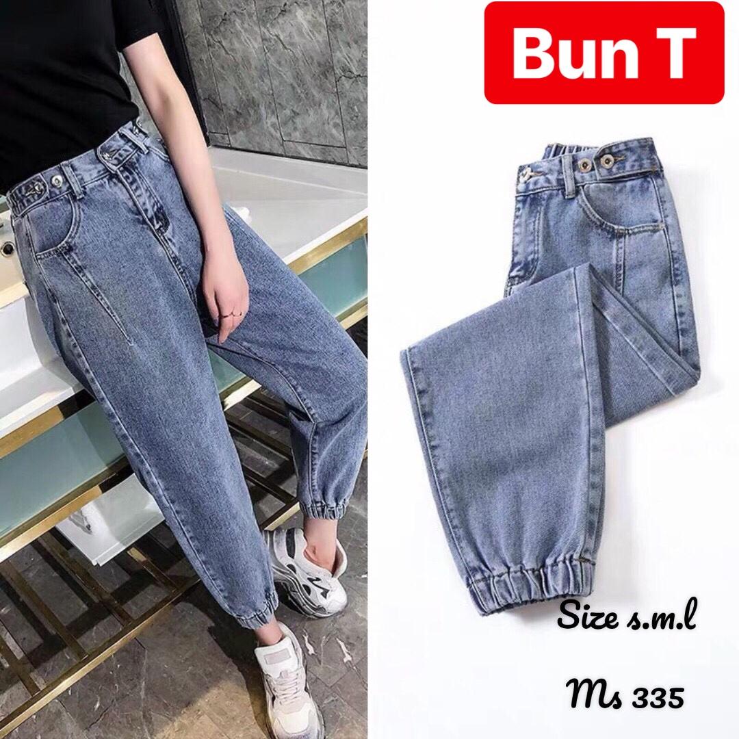 QUẦN BAGGY JEAN NỮ CHẤT BÒ XANH LƯNG THUN CẠP CHUN ỐNG TÚM CUTE GIRL  LƯNG CAO NÂNG MÔNG T&TG-335 - TRANG BUN FASHION