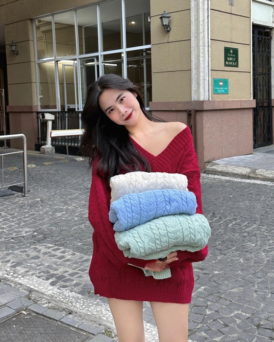 Áo len thừng cổ V basic form rộng dày dặn hàng Quảng Châu loại 1