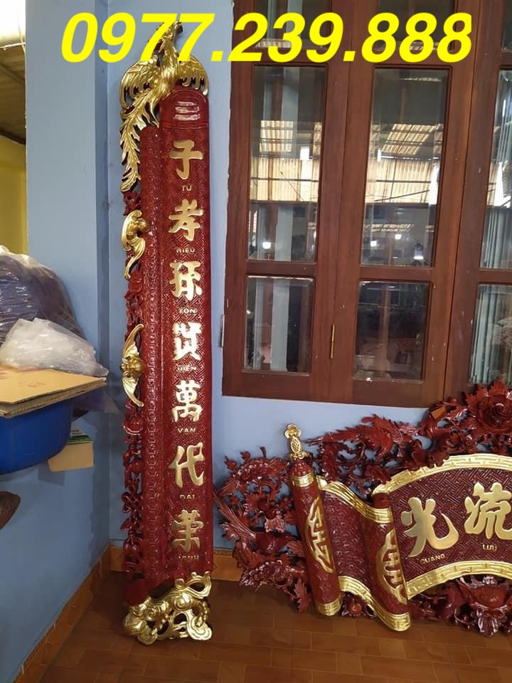 bộ đồ thờ cuốn thư câu đối gỗ gụ