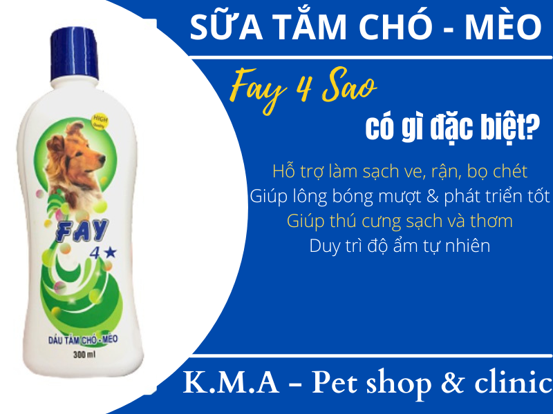 Fay 4 sao - Dầu Tắm Chó Mèo khử mùi hôi trên da, duy tri độ ẩm tự nhiên và phát triển tốt