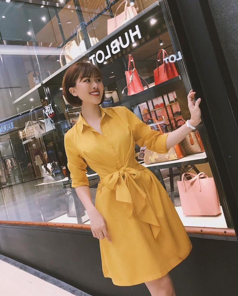 Đầm sơ mi chất kate cột eo kiểu mới 2019 TV (Trắng)