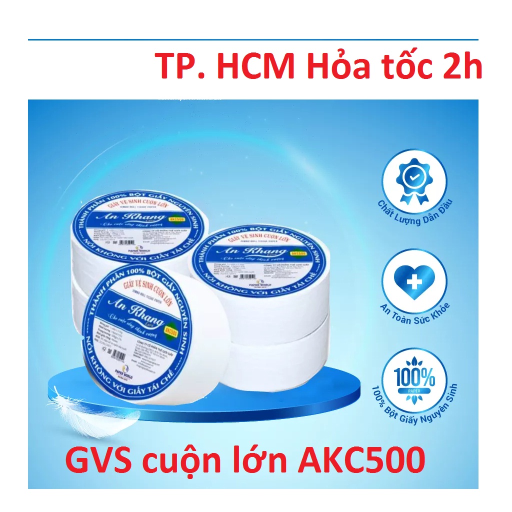 Combo 5 giấy vệ sinh cuộn lớn 2 lớp 500g AN KHANG AKC500g 100% bột giấy