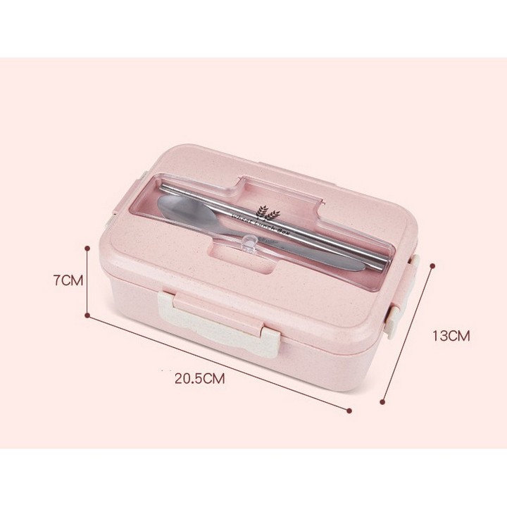 Hộp đưng cơm lúa mạch 3 ngăn kèm đũa thìa cao cấp 1000ml