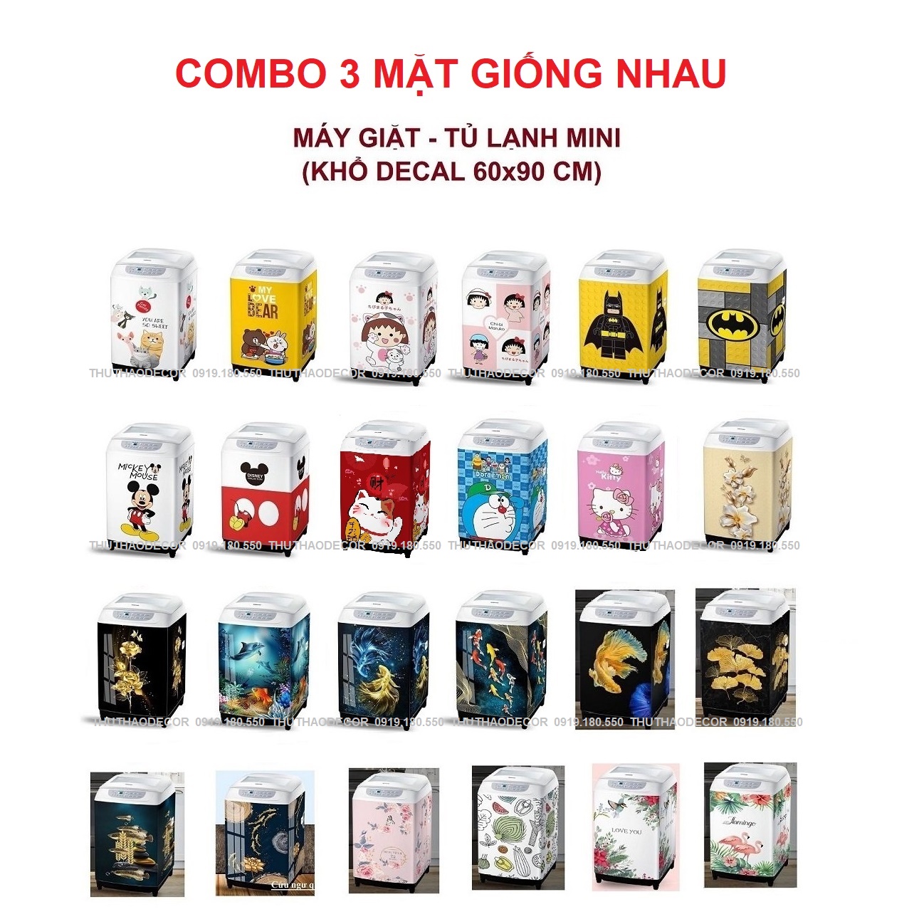 [HCM]COMBO 3 TẤM DECAL DÁN MÁY GIẶT -  TỦ LẠNH MINI