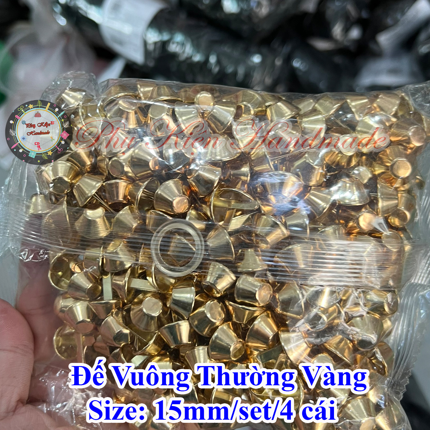 Đế vuông thường vàng 15mm làm túi xách (set 4 cái/ bộ)