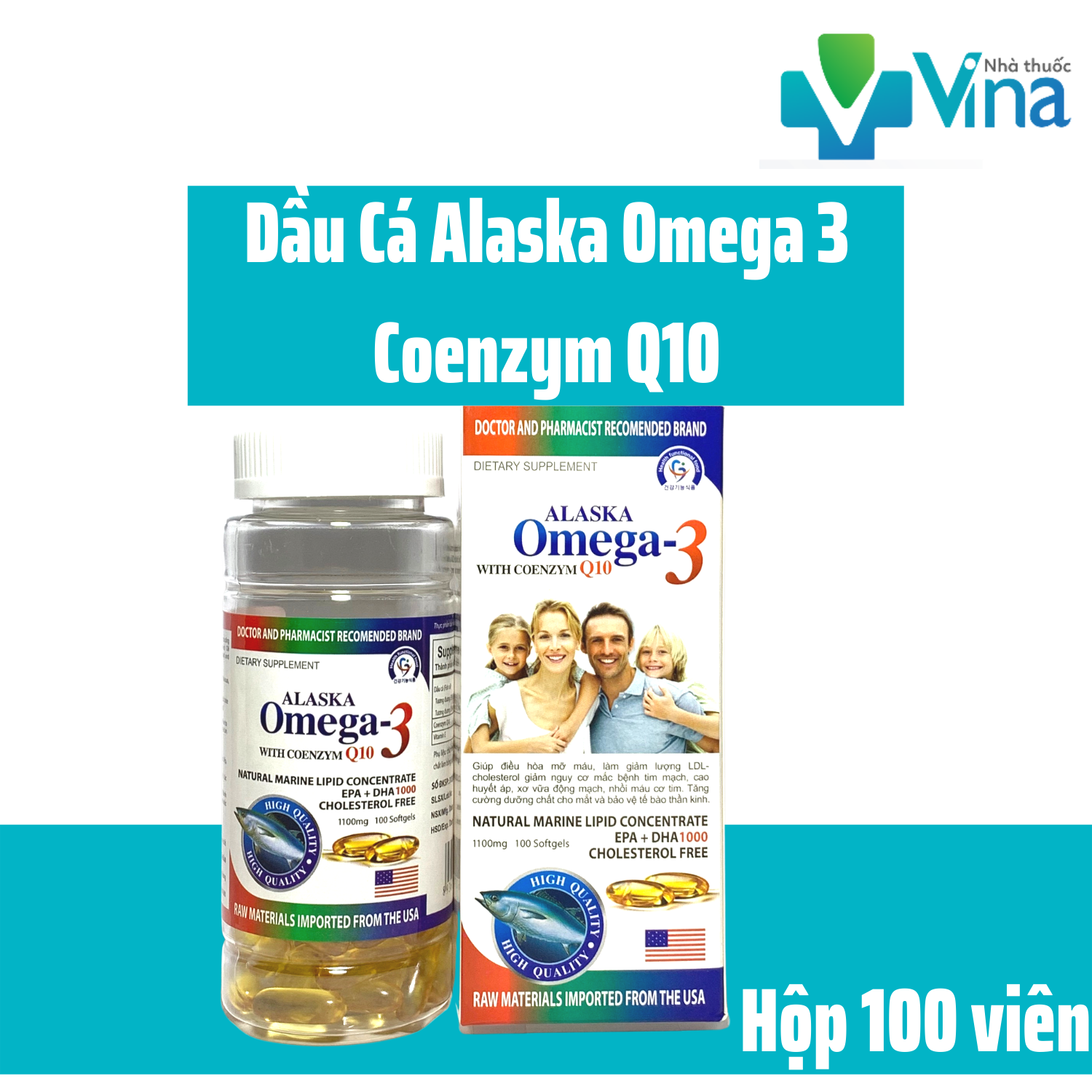 Viên dầu cá alaska omega 3 -tăng cường thị lực và trí não - hộp 100 viên