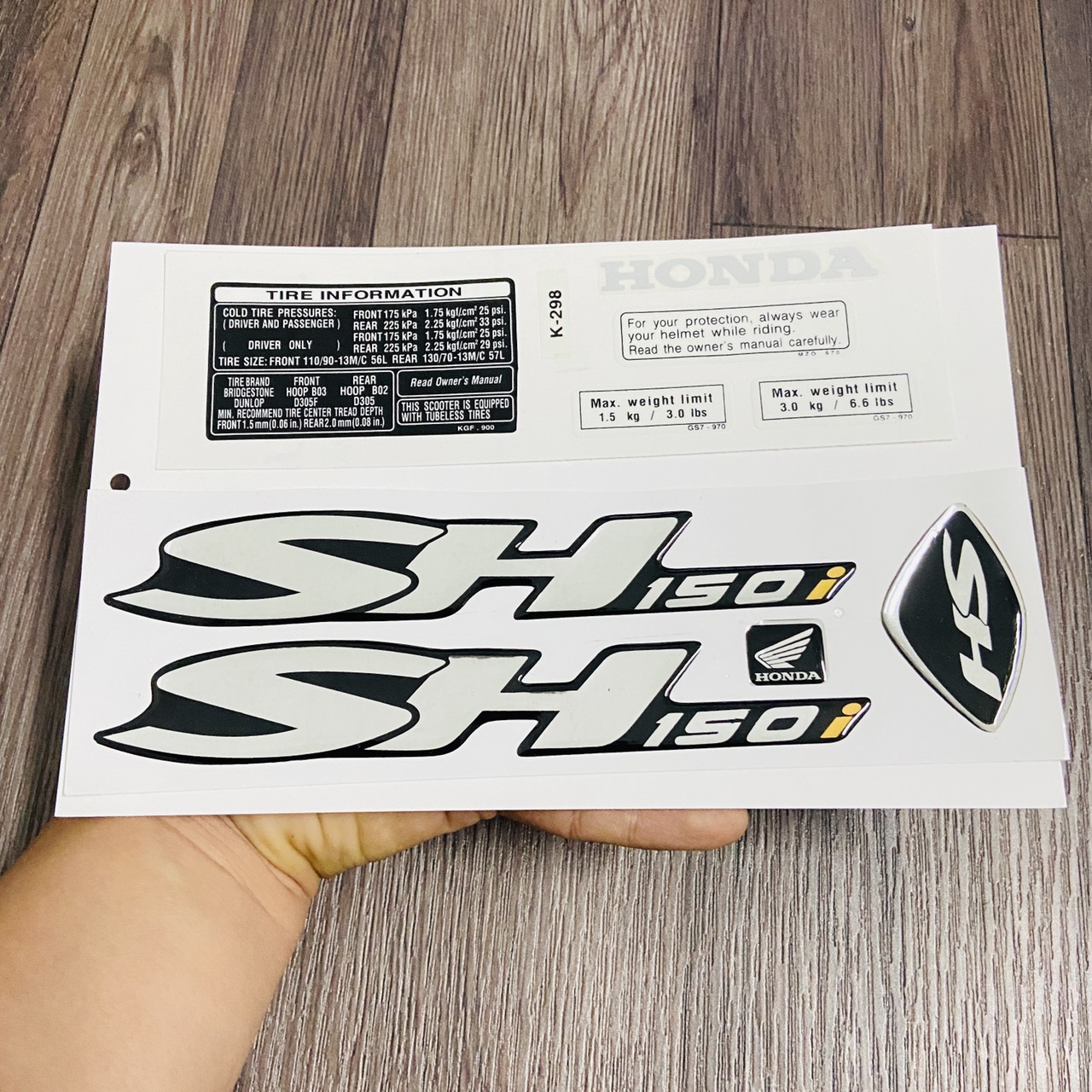 [HCM]Tem dán xe SH 150i ZIN (chữ+tem thông số xe)(MÀU BẠC)