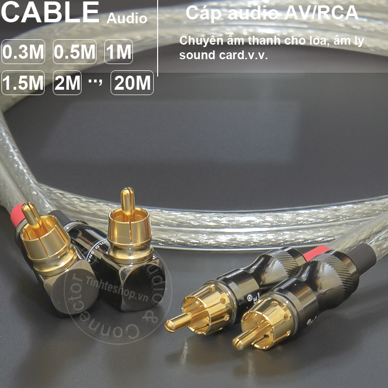 DIY 1 pair RCA audio cable 0.3 to 20 meter jack with curved end