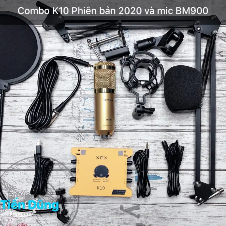 [HCM]Bộ mic thu âm BM900 Sound Card XOX K10 2020 phiên bản tiếng anh chân màng- combo live stream đầy đủ đã có dây live strea
