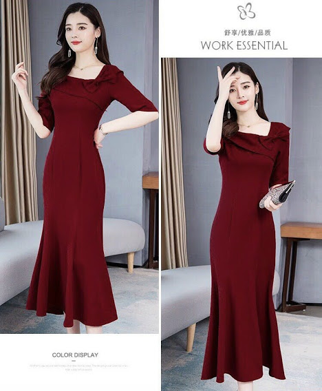 ĐẦM ĐUÔI CÁ ĐÍNH NƠ VAI TAY NGẮN